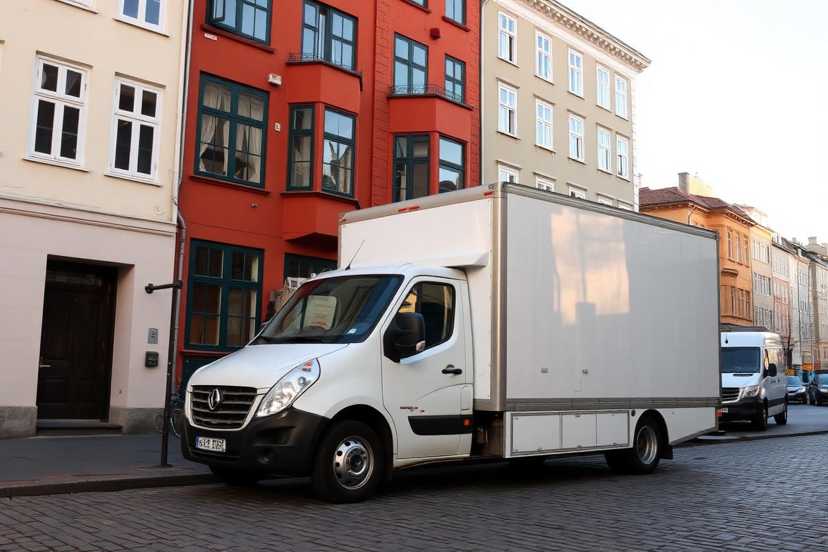 Flyttebil fra Nemflyt parkeret i en gade i Amager